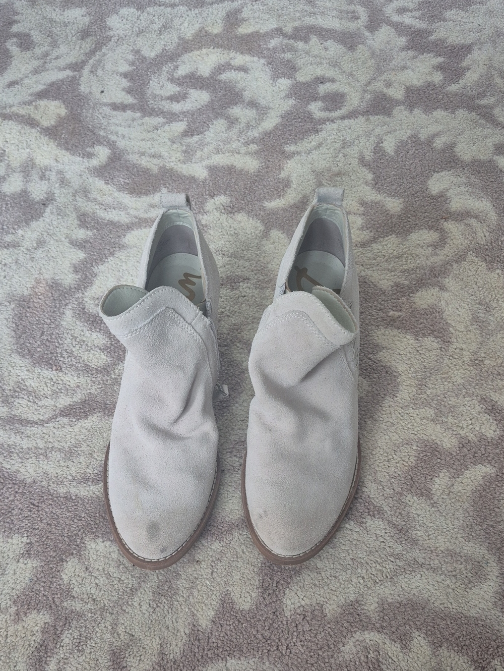 Sam Edelman Light Gray Suede Slip-On Ankle Boots